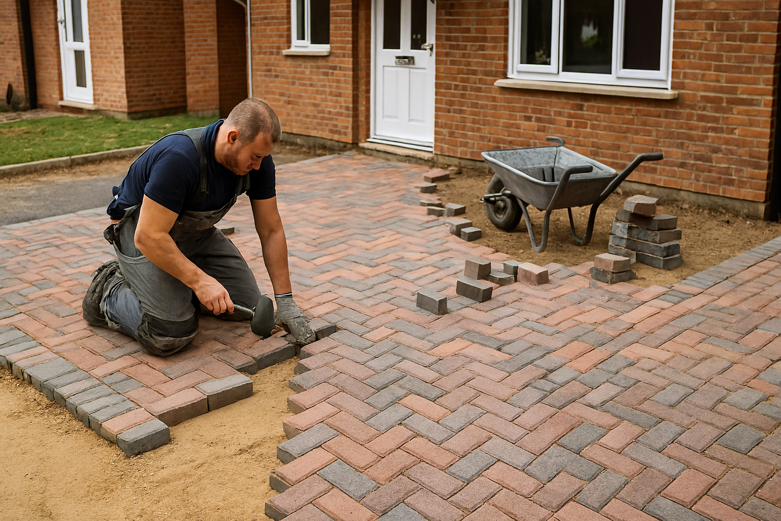 New block paving driveway with contrasting border at a Sussex home