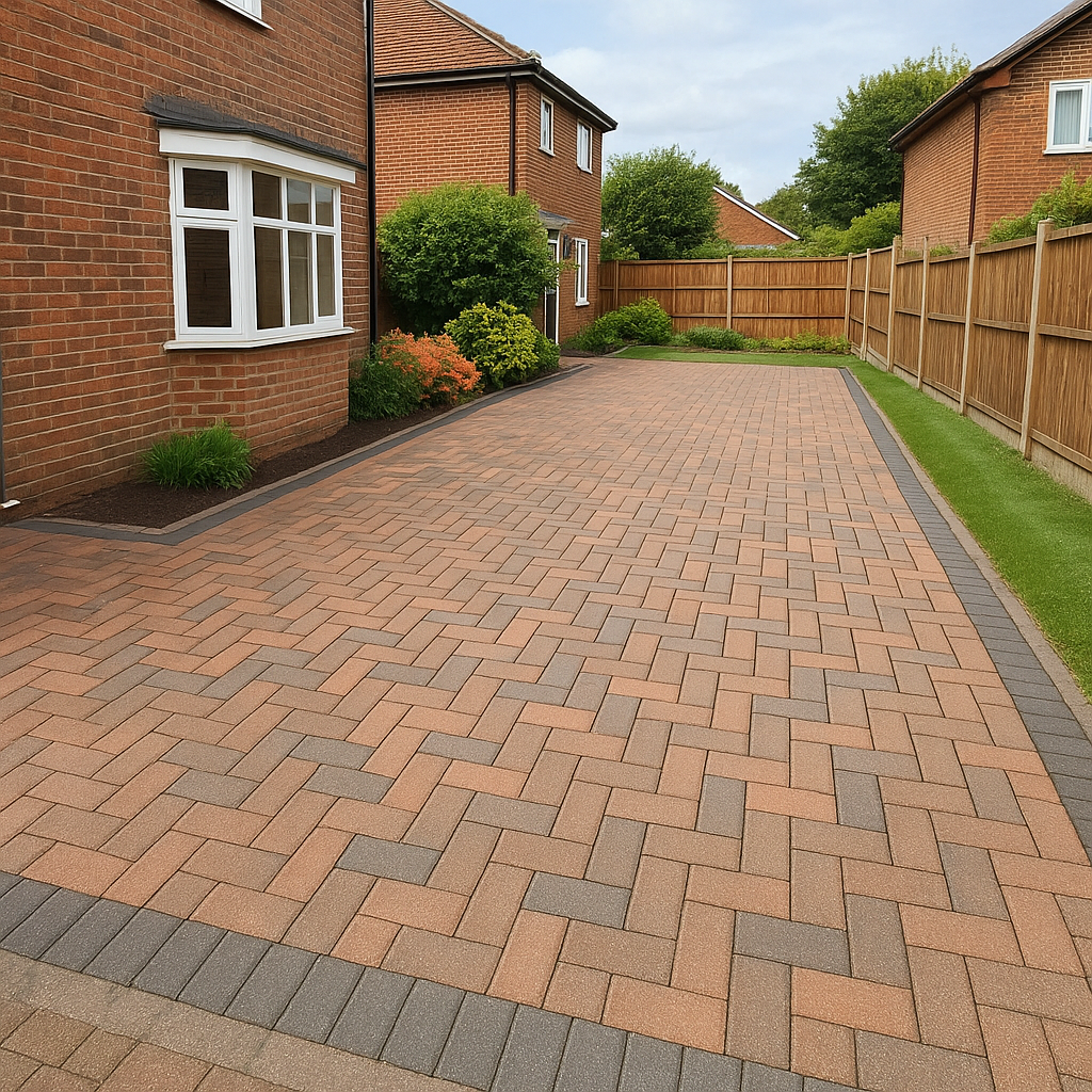 Home block paving driveway with feature border