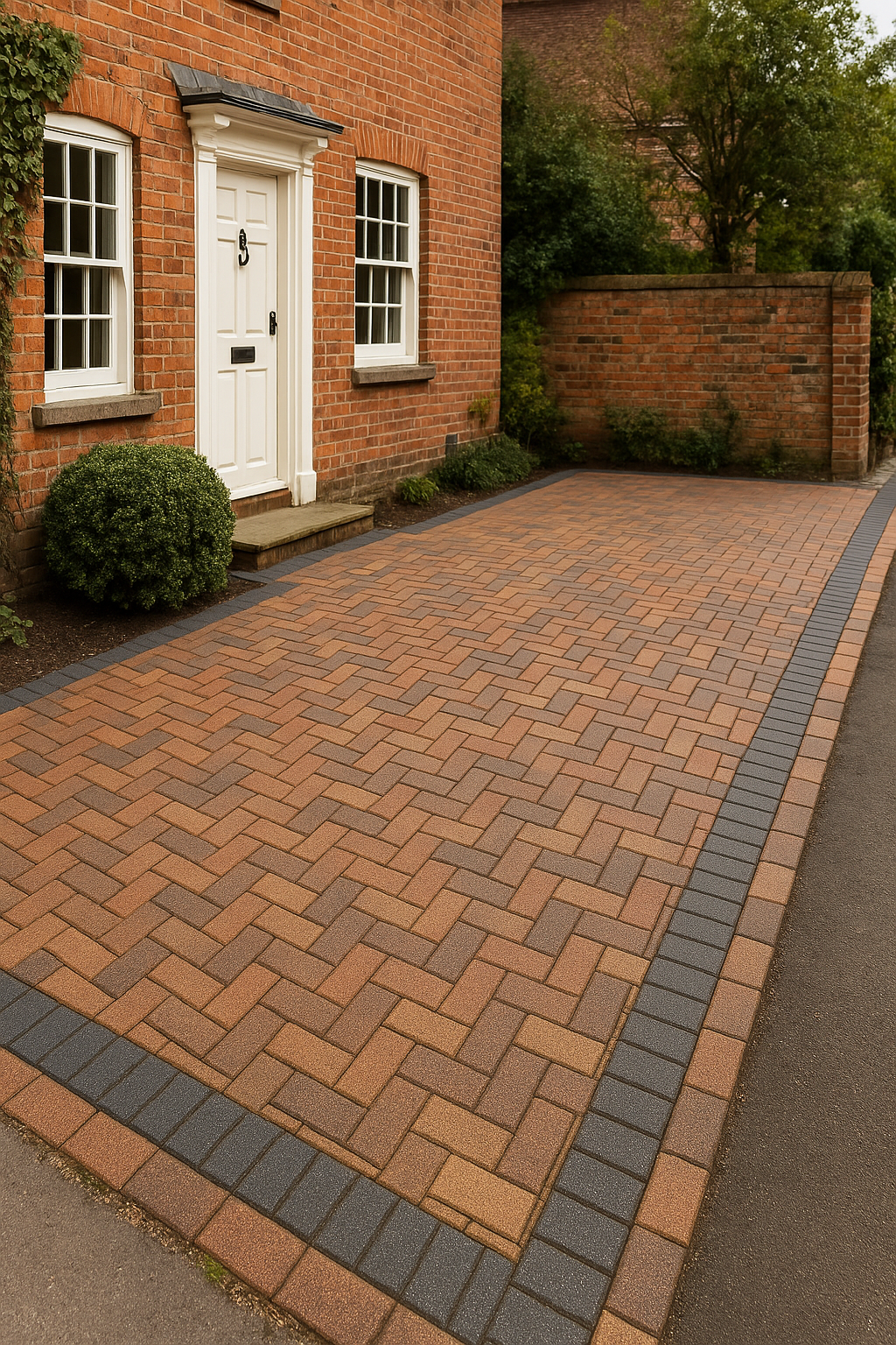 Garden path and small patio area linking driveway to rear garden