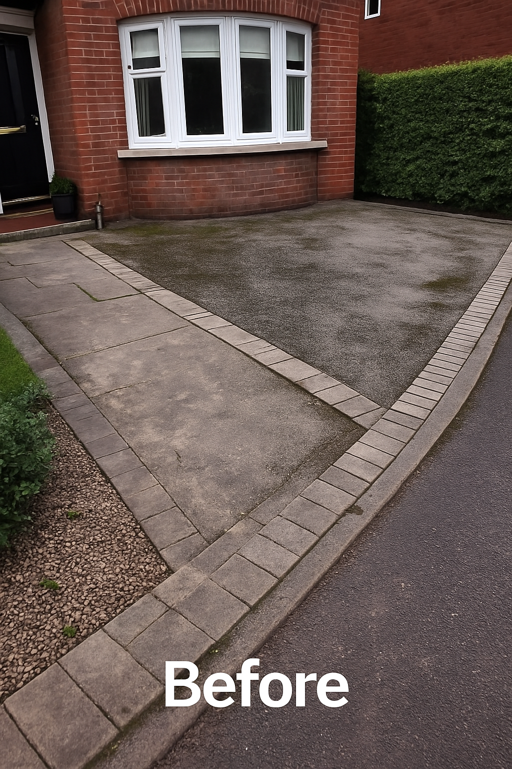 Before – older concrete driveway with worn surface prior to resin overlay